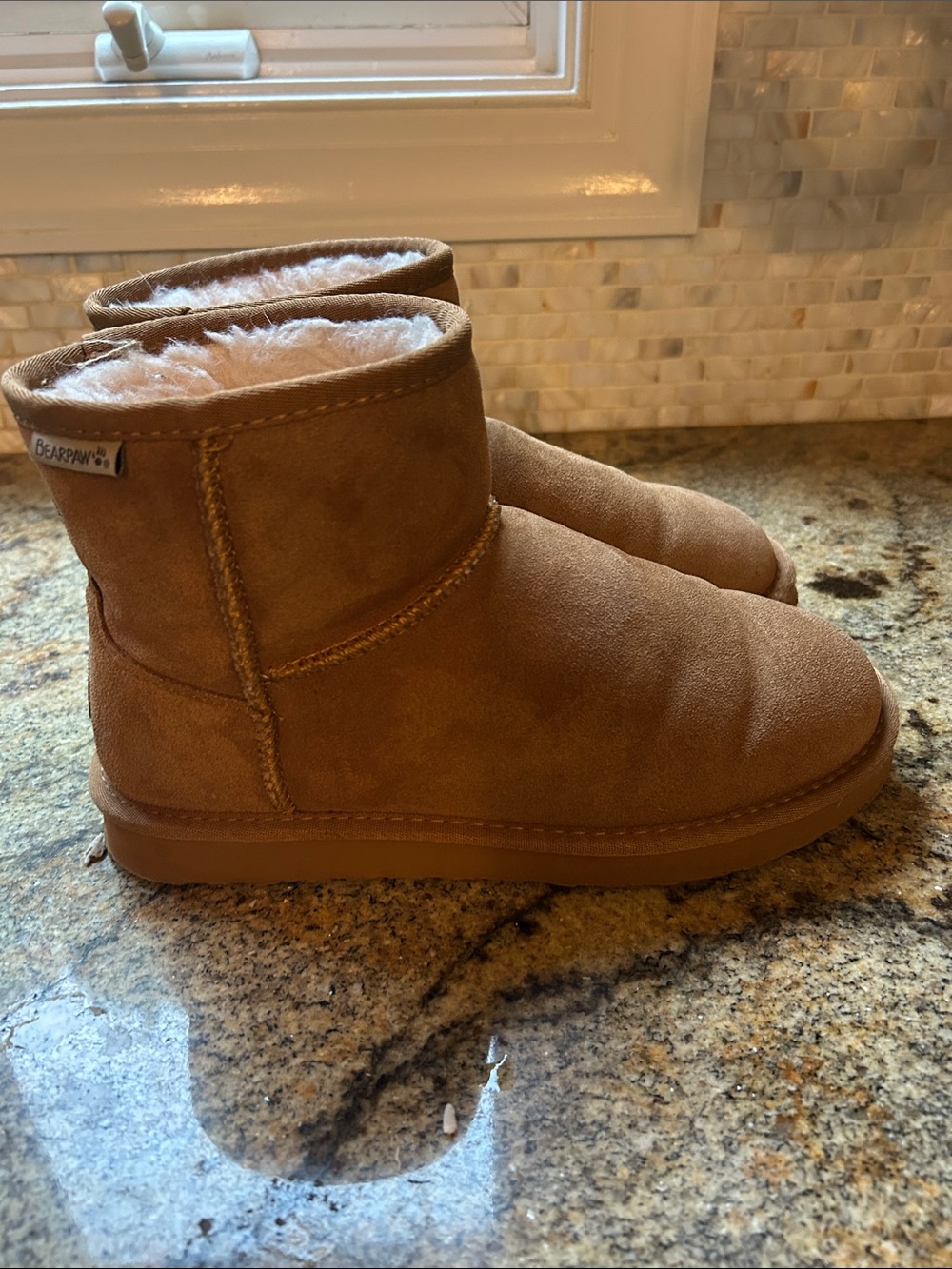 BearPaw Suede Short Boot in Chestnut Brown
